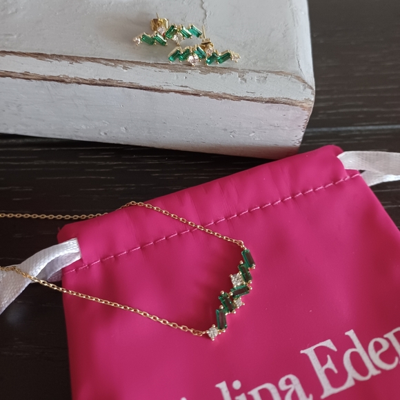 Adina Eden Emerald Green CZ Baguette Necklace and Earring Set - Picture 1 of 4